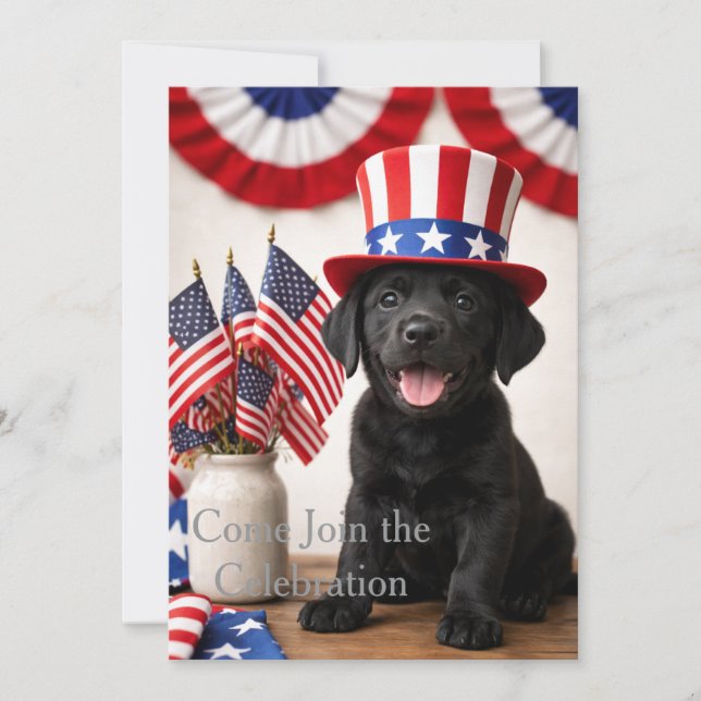 Invitation Carton d'invitation chiot labrador noir patriotiqu (Devant)
