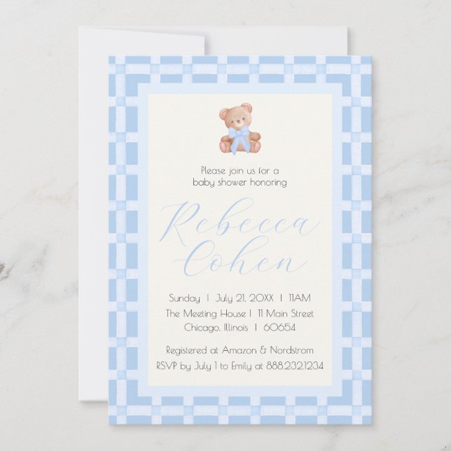 Invitation Carton d'invitation classique à motif Gingham pour (Devant)