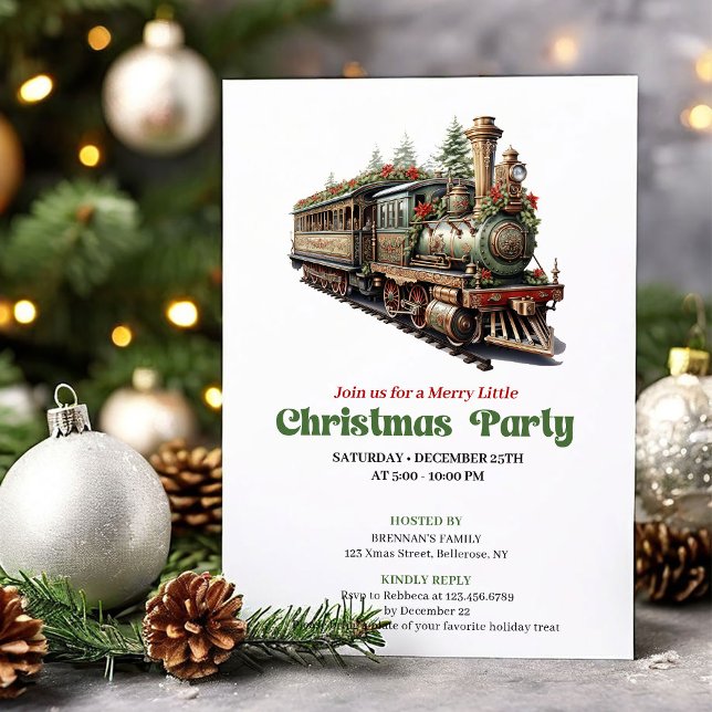Invitation Carton d'invitation classique de train de Noël vic (Classic Victorian Christmas Train Party Invitation)