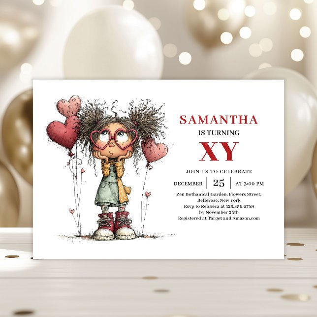Invitation Carton d'invitation coloré pour l'anniversaire d'u (Quirky Cute Little Girl Colorful Birthday Invitation

)