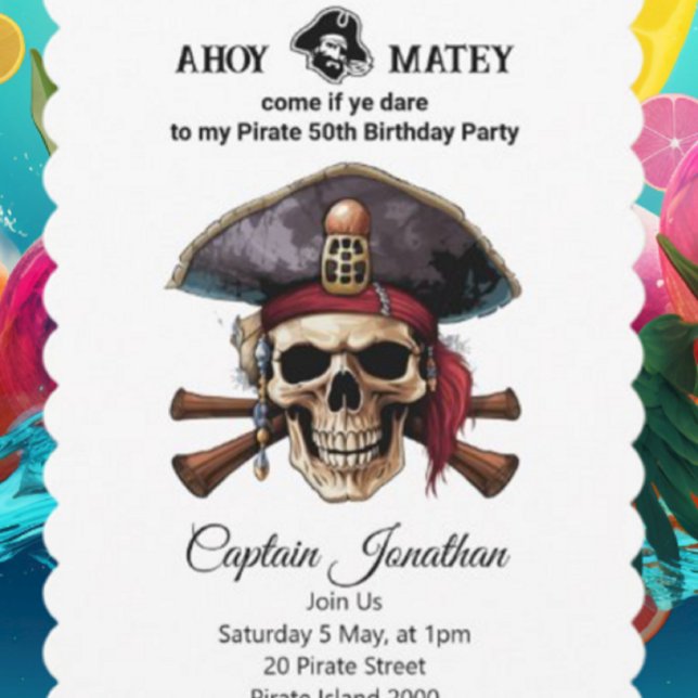 Invitation Carton d'invitation Crâne de Pirate de Fête (Party Pirates  Is The Destination For Every Celebration And Every Moment.)