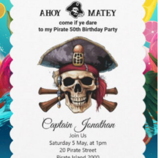 Invitation Carton d'invitation Crâne de Pirate de la Fête