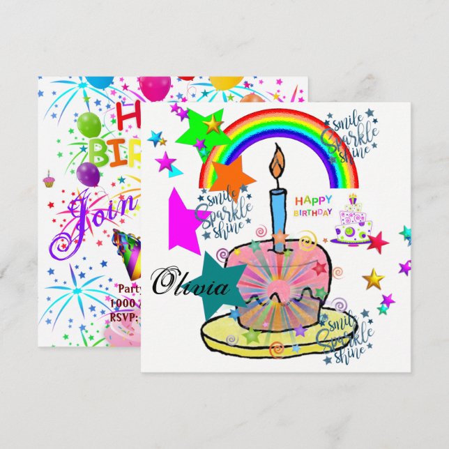 Invitation Carton d'invitation d'anniversaire (Devant / Derrière)