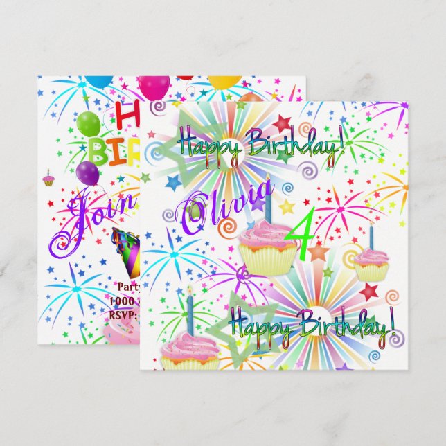 Invitation Carton d'invitation d'anniversaire (Devant / Derrière)