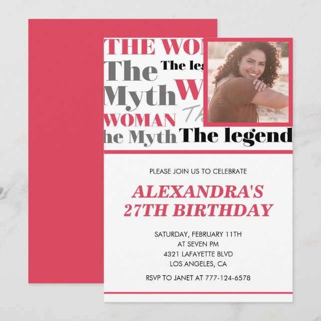 Invitation Carton d'invitation d'anniversaire 29 ans Mythe Lé (Devant / Derrière)