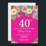 Invitation Carton d'invitation d'anniversaire 40 ans à fleurs<br><div class="desc">Carton d'invitation d'anniversaire 40 ans à fleurs rose chaud pour femmes. Fleur aquarelle florale. Fond rose chaud. Fleur rose, jaune, orange, violette. Anniversaire adulte. 13 15 16 18 20 21 30 40 50 60 70 80 90 100 ans, tous âges. Pour une personnalisation plus poussée, veuillez cliquer sur le bouton...</div>