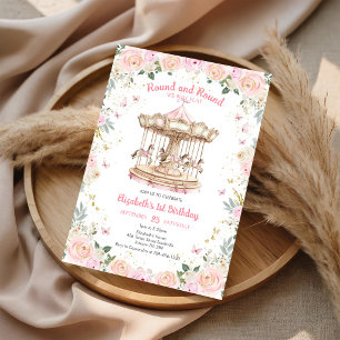 Invitation Carton d'invitation d'anniversaire à carrousel flo