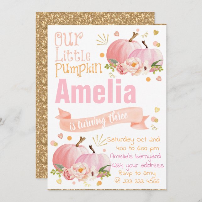 Invitation Carton d'invitation d'anniversaire à la citrouille (Devant / Derrière)