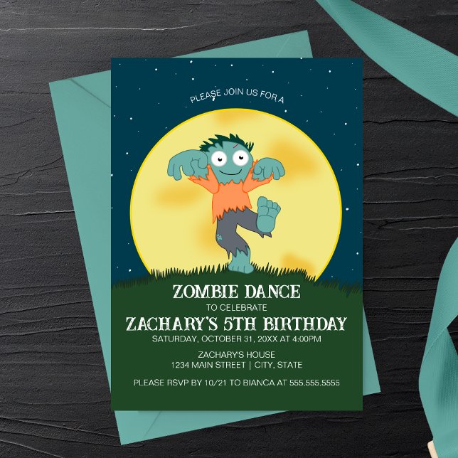 Invitation Carton d'invitation d'anniversaire à la danse des  (Cartoon Zombie Dance Birthday Party Invitation)