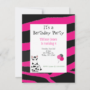 Invitation Carton d'invitation d'anniversaire à motif zèbre r