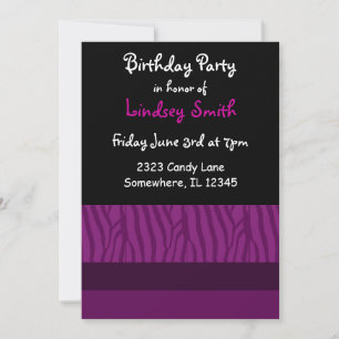 Invitation Carton d'invitation d'anniversaire à motif zèbre v