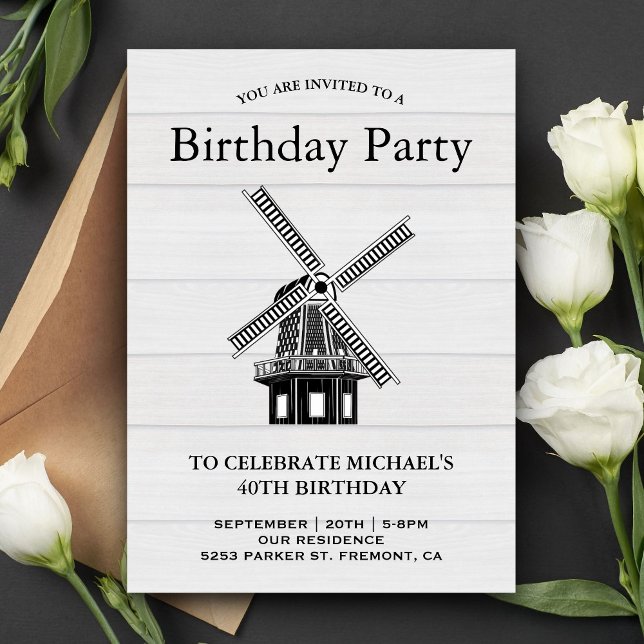 Invitation Carton d'invitation d'anniversaire à moulin à vent (Créateur téléchargé)