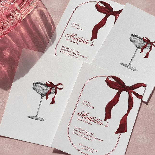 Invitation Carton d'invitation d'anniversaire à ruban coquet  (Créateur téléchargé)