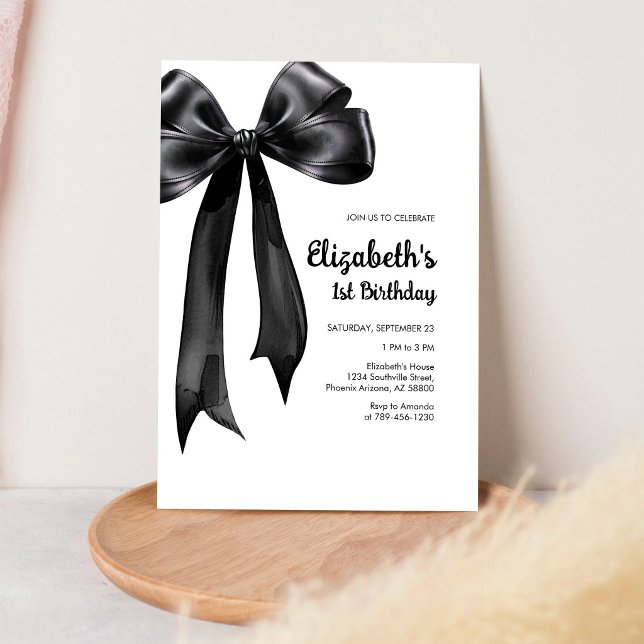 Invitation Carton d'invitation d'anniversaire à ruban noir Co (Créateur téléchargé)