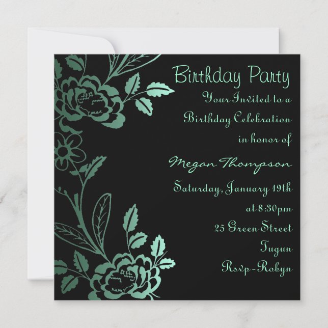 Invitation Carton d'invitation d'anniversaire Aqua & feuille  (Devant)