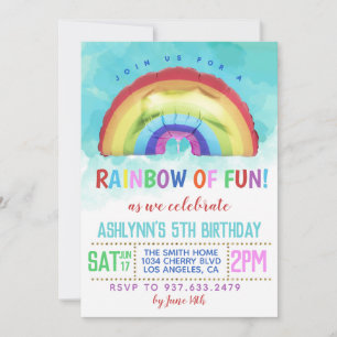 Invitation Carton d'invitation d'anniversaire Arc-en-ciel de