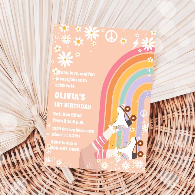 Invitation Carton d'invitation d'anniversaire Arc-en-ciel Rét (Créateur téléchargé)