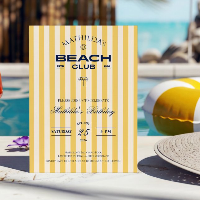 Invitation Carton d'invitation d'anniversaire au Preppy Beach (Créateur téléchargé)