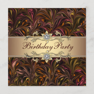 Invitation Carton d'invitation d'anniversaire au vin rouge or