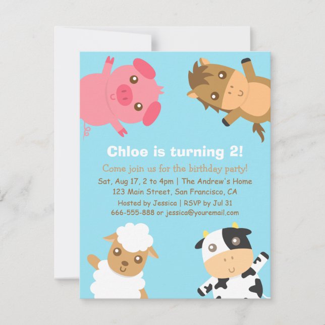 Invitation Carton d'invitation d'anniversaire aux animaux de  (Devant)
