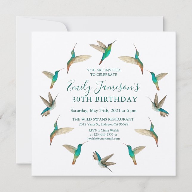 Invitation Carton d'invitation d'anniversaire aux colibris tu (Devant)