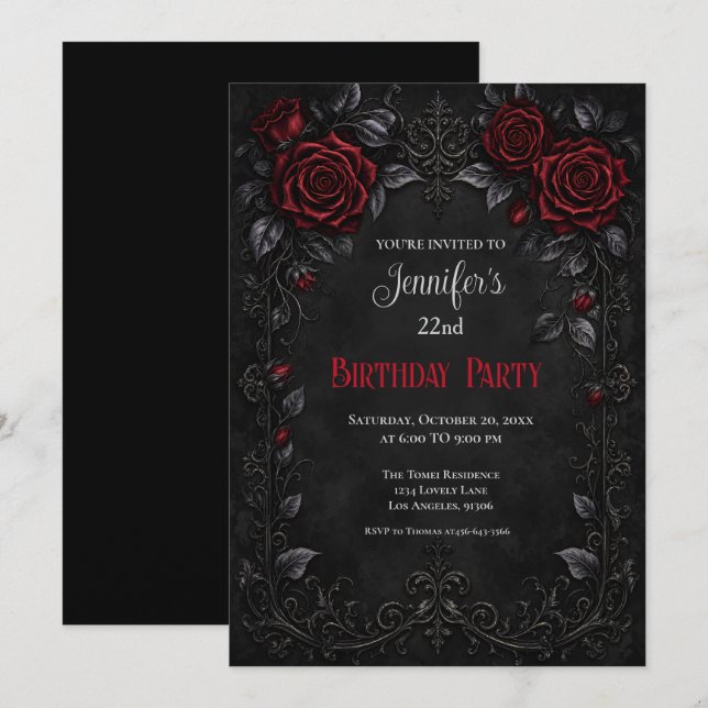 Invitation Carton d'invitation d'anniversaire aux élégantes r (Devant / Derrière)