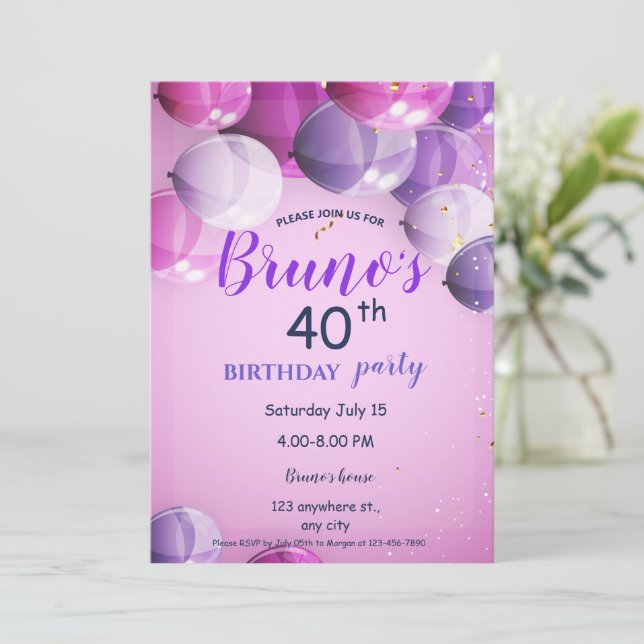 Invitation Carton d'invitation d'anniversaire avec ballons et (Debout devant)