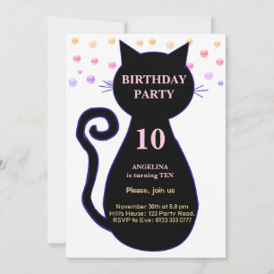 Invitation Carton d'invitation d'anniversaire avec chat et co