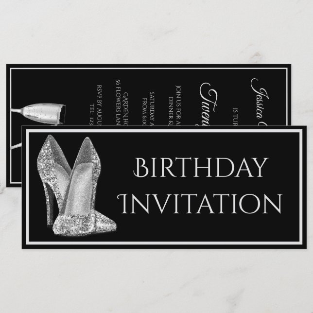 Invitation Carton d'invitation d'anniversaire avec chaussures (Devant / Derrière)