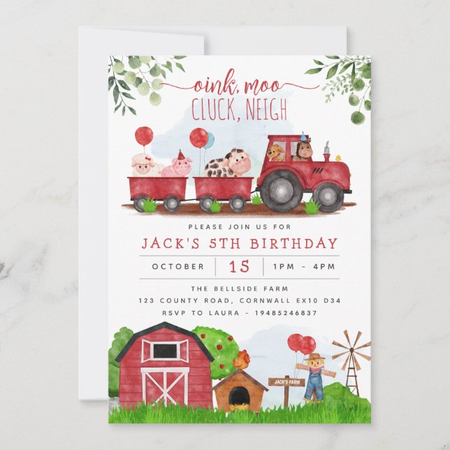Invitation Carton d'invitation d'anniversaire avec des animau (Devant)