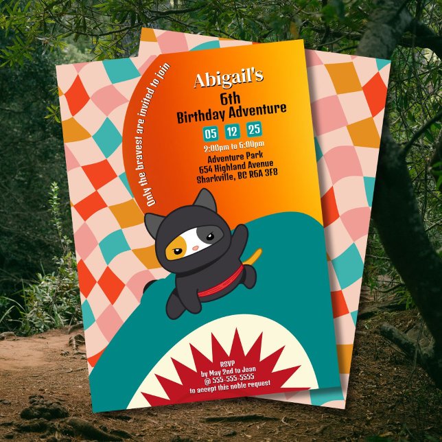 Invitation Carton d'invitation d'anniversaire Aventure du req (Ninjas and sharks are all you need for an adventure filled birthday celebration!)