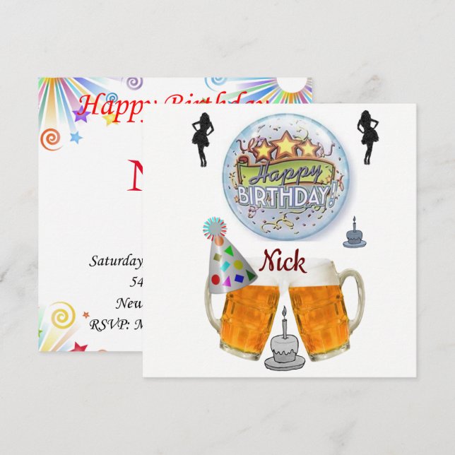 Invitation Carton d'invitation d'anniversaire Bière (Devant / Derrière)