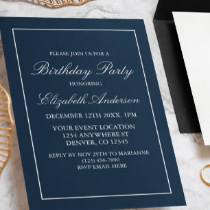 Invitation Carton d'invitation d'anniversaire bleu marine min
