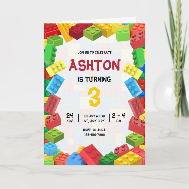 Invitation Carton d'invitation d'anniversaire Blocs de Constr (Devant)
