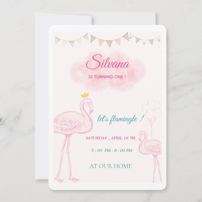 Invitation Carton d'invitation d'anniversaire Boho Flamingo,  (Devant)