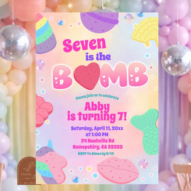 Invitation Carton d'invitation d'anniversaire Bombes de bain  (Créateur téléchargé)