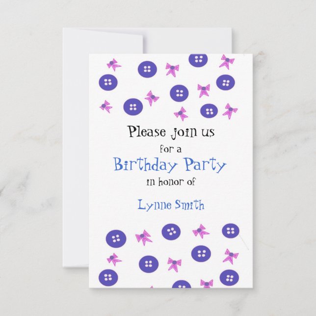Invitation Carton d'invitation d'anniversaire Boutons et Ruba (Devant)