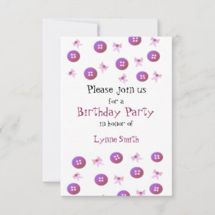 Invitation Carton d'invitation d'anniversaire Boutons et Ruba