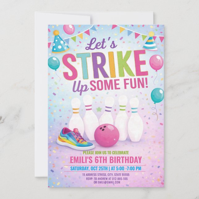 Invitation Carton d'invitation d'anniversaire Bowling Fille P (Devant)