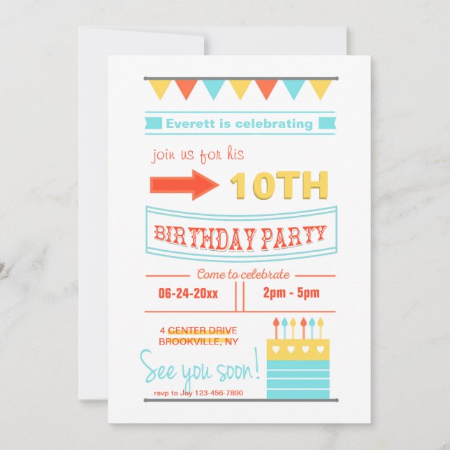 Invitation Carton d'invitation d'anniversaire branché (Devant)