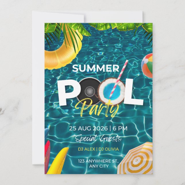 Invitation Carton d'invitation d'anniversaire BRUH Blue Pool  (Devant)