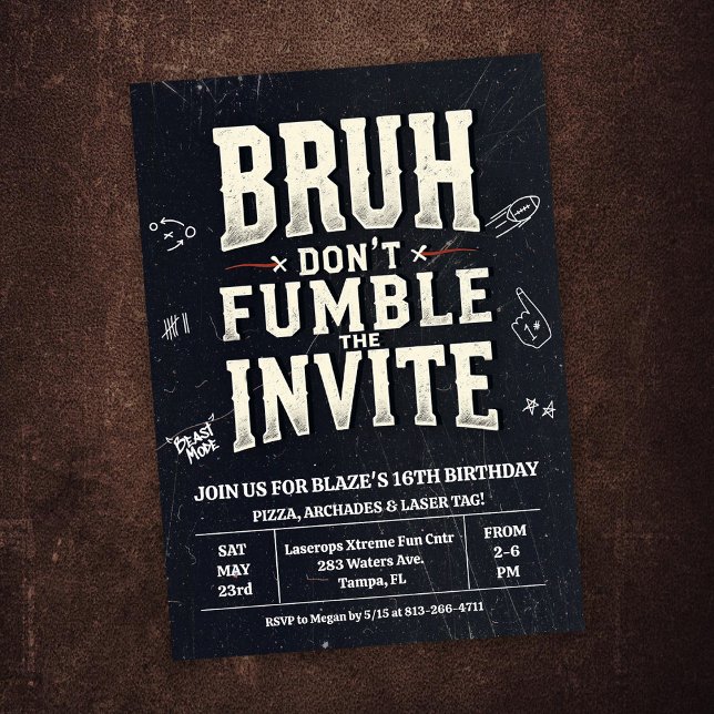 Invitation Carton d'invitation d'anniversaire Bruh Don't Fumb (Créateur téléchargé)