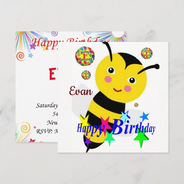 Invitation Carton d'invitation d'anniversaire Bumblebee (Devant / Derrière)