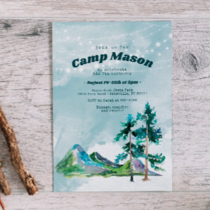 Invitation Carton d'invitation d'anniversaire Camping Montagn