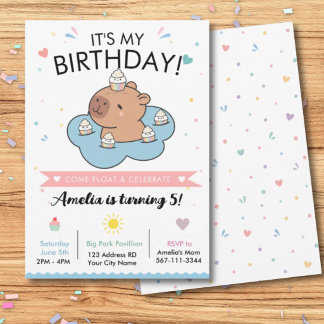 Invitation Carton d'invitation d'anniversaire Capybara Pool P