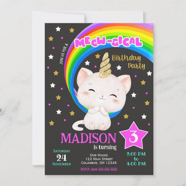 Invitation Carton d'invitation d'anniversaire Caticorn, Arc-e (Devant)