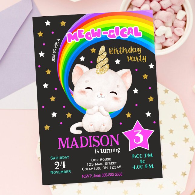 Invitation Carton d'invitation d'anniversaire Caticorn, Arc-e (Créateur téléchargé)