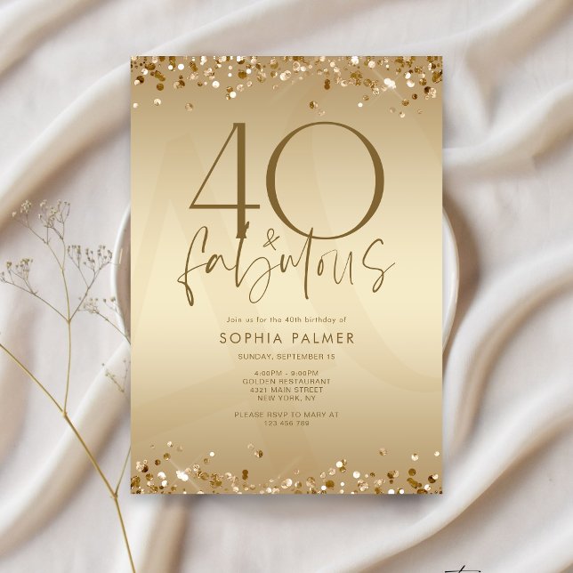 Invitation Carton d'invitation d'anniversaire Classy Gold For (Classy Gold Forty & Fabulous Birthday Invitation)