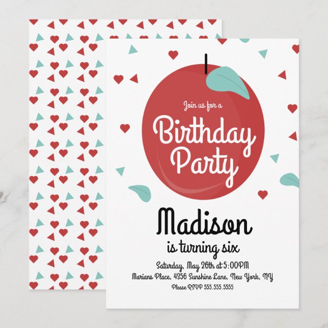 Invitation Carton d'invitation d'anniversaire coeurs confetti (Devant / Derrière)