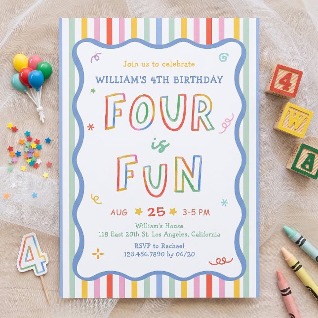 Invitation Carton d'invitation d'anniversaire coloré quatre a (Créateur téléchargé)